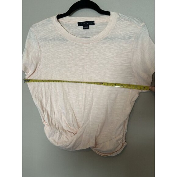 Women's Pink Summer Crop Top Solid Short Sleeve Twist Front Tee T-Shirt Size L - Picture 8 of 9